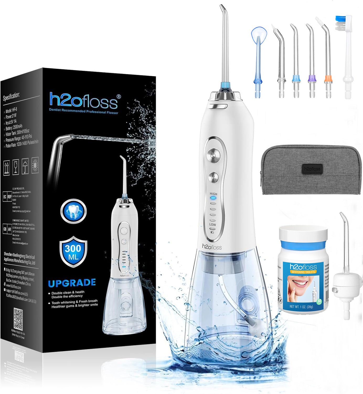 H2ofloss Whitening Water Flosser Dental Oral Irrigator Cordless