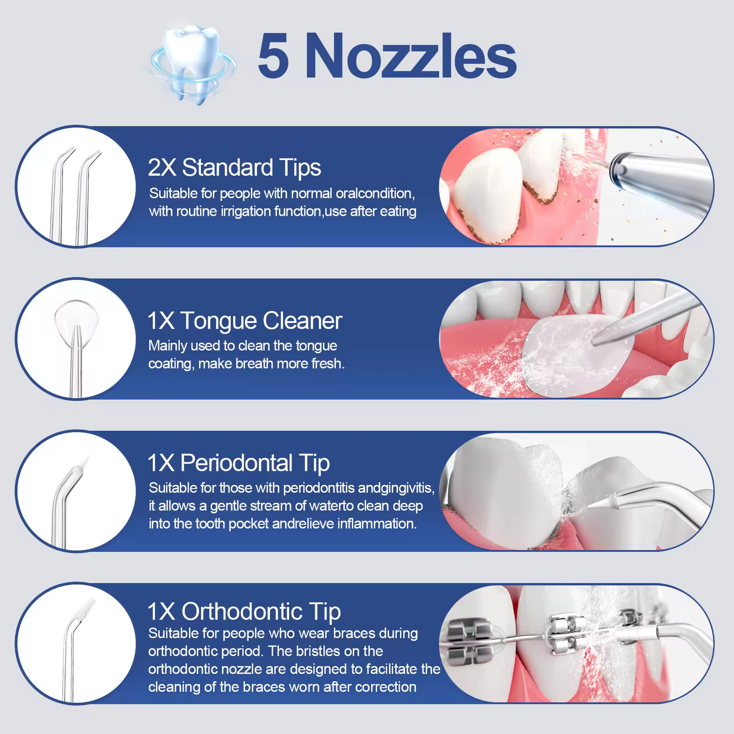 5 nozzles for h2ofloss dental water flosser