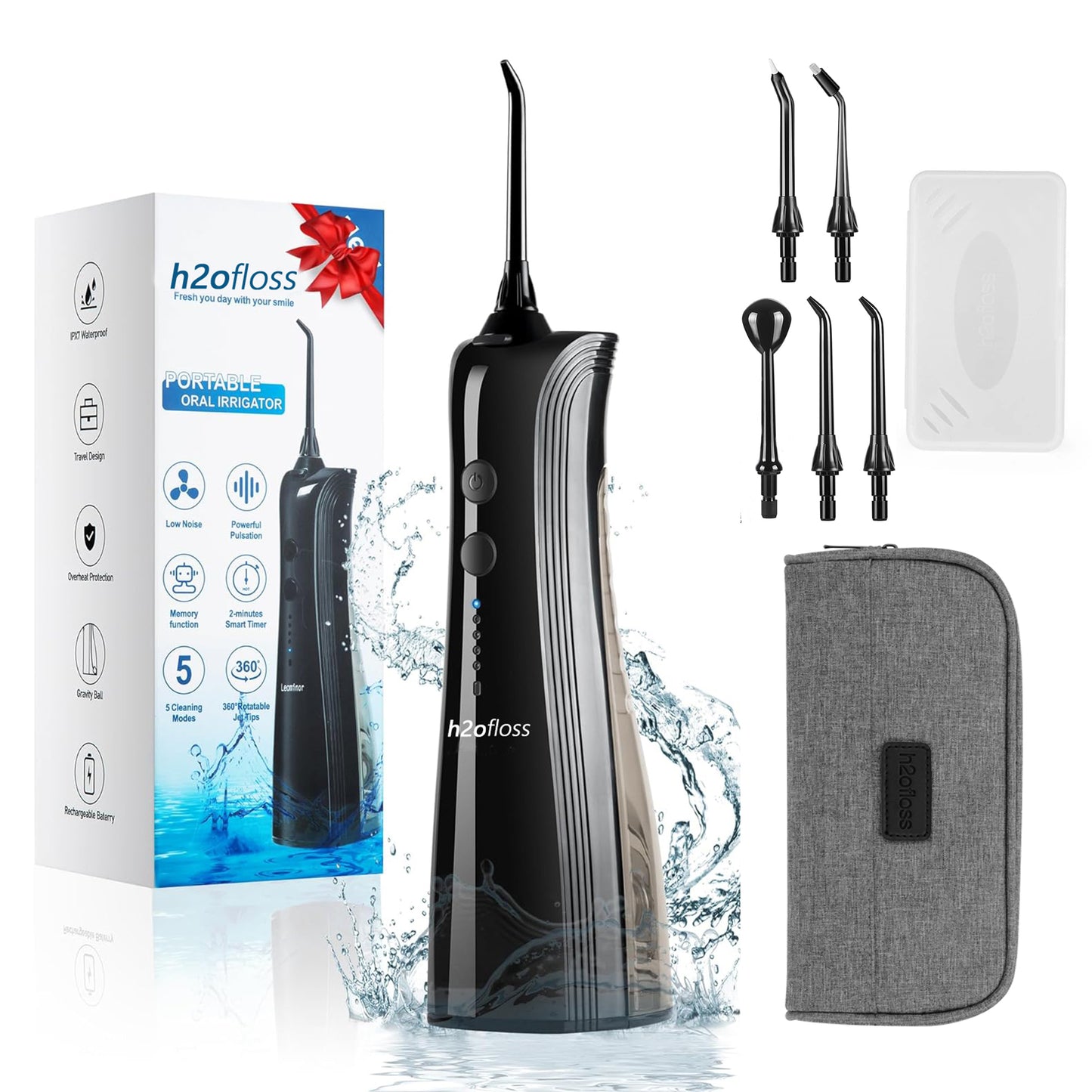 h2ofloss water flosser for braces with storage bag black