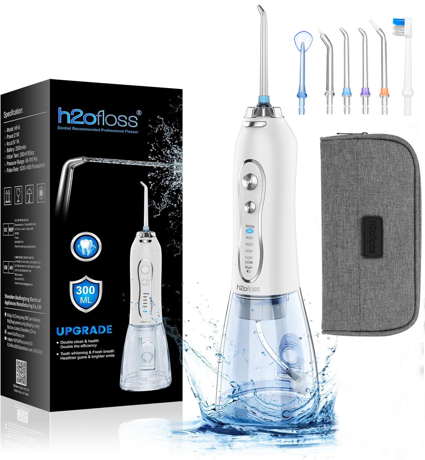 h2ofloss Oral Irrigator Dental Water Flosser Portable HF-6 Black