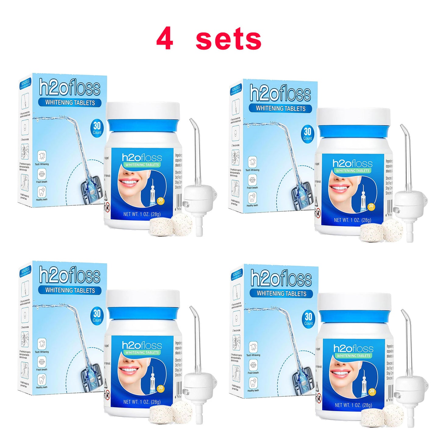 Whitening Tablets and Nozzle for h2ofloss Water Dental Flosser-30 pcs /Bottle (Cinnamon)